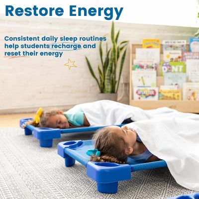 ECR4Kids Stackable Kiddie Cot with Sheet, Toddler Size, Blue, 6-Pack Image 2
