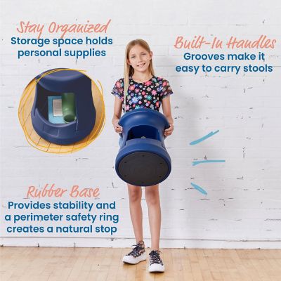 ECR4Kids Storage Wobble Stool, 15in Seat Height, Navy Image 3