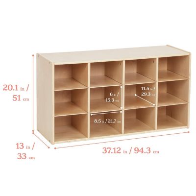 ECR4Kids Streamline 12 Cubby Tray Storage Cabinet, 3x4, Classroom Furniture, Natural Image 1