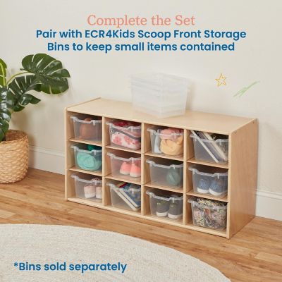 ECR4Kids Streamline 12 Cubby Tray Storage Cabinet, 3x4, Classroom Furniture, Natural Image 3