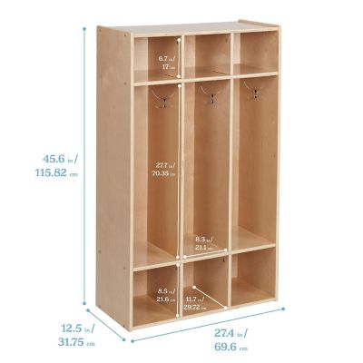 ECR4Kids Streamline 3-Section Coat Locker, Natural Image 1