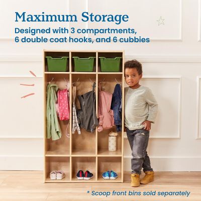 ECR4Kids Streamline 3-Section Coat Locker, Natural Image 3