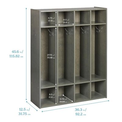 ECR4Kids Streamline 4-Section Coat Locker, Grey Wash Image 1