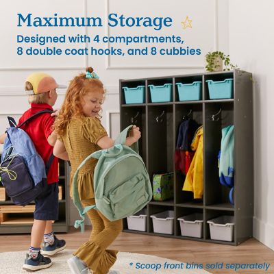 ECR4Kids Streamline 4-Section Coat Locker, Grey Wash Image 3