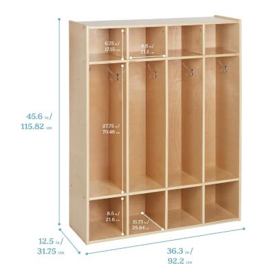 ECR4Kids Streamline 4-Section Coat Locker, Natural Image 1