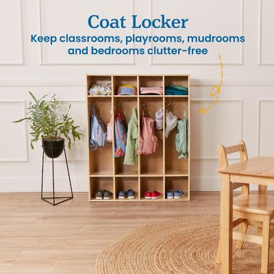ECR4Kids Streamline 4-Section Coat Locker, Natural Image 2