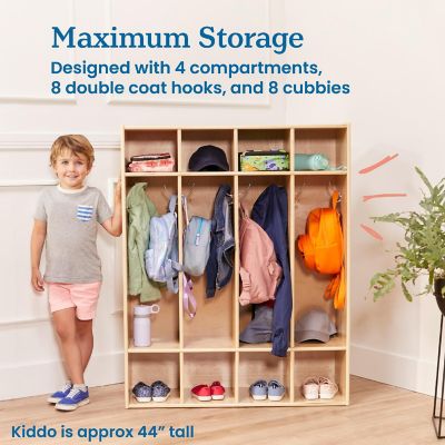 ECR4Kids Streamline 4-Section Coat Locker, Natural Image 3