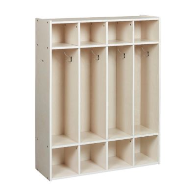 ECR4Kids Streamline 4-Section Coat Locker, White Wash Image 1