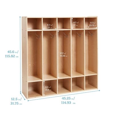ECR4Kids Streamline 5-Section Coat Locker, Natural Image 1