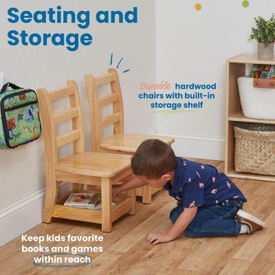 ECR4Kids Three Rung Ladderback Chair with Storage, 10in Seat Height	<br/>, Classroom Seating, Natural, 2-Pack Image 3