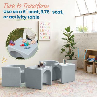 ECR4Kids Tri-Me 3-In-1 Cube Chair, Kids Furniture, Light Grey Image 2