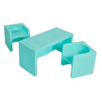ECR4Kids Tri-Me Table and Cube Chair Set, Aqua, 3-Piece Image 1