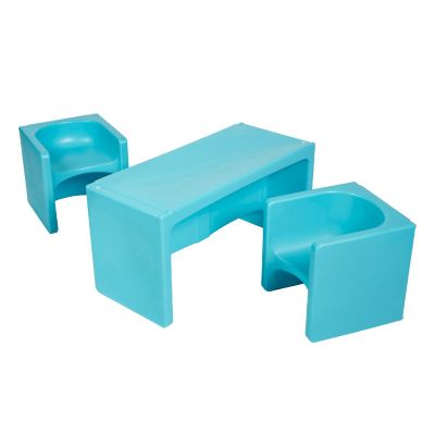 ECR4Kids Tri-Me Table and Cube Chair Set, Multipurpose Furniture, Cyan, 3-Piece Image 1