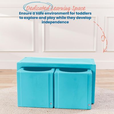 ECR4Kids Tri-Me Table and Cube Chair Set, Multipurpose Furniture, Cyan, 3-Piece Image 2