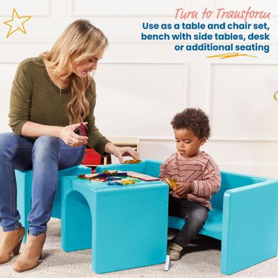 ECR4Kids Tri-Me Table and Cube Chair Set, Multipurpose Furniture, Cyan, 3-Piece Image 3