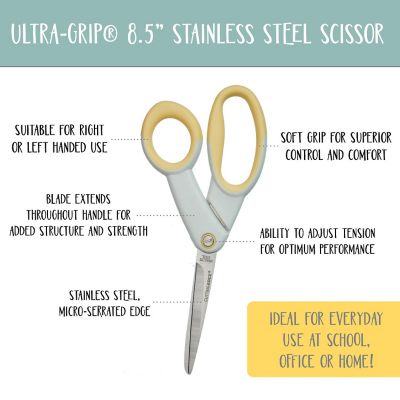 ECR4Kids Ultra-Grip 8.5" Stainless Steel Scissors with Soft Comfort Grip - Heavy Duty for Offices, Home, School - Blue (3-Pack) Image 2