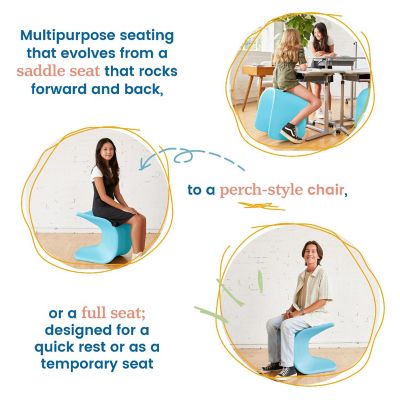 ECR4Kids Wave Seat, 18in - 19.6in Seat Height, Perch Stool, Cyan, 2-Pack Image 3