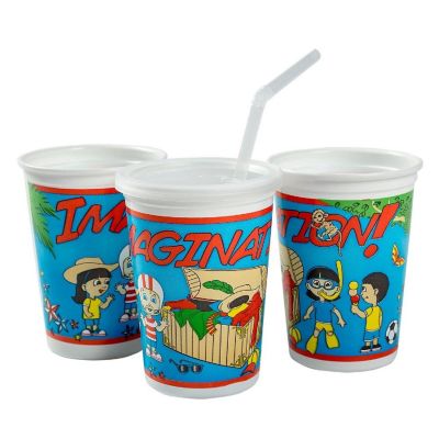 Edge Collections  - 12" - Multicolor - Cups with Straws and Lids! Image 1