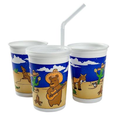 Edge Collections  - 12&quot; - Multicolor - Mexican Theme Thermo Cups With Straws and Lids! Image 1