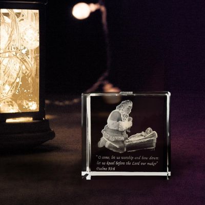 Edge Collections - 2.5" - Clear - Engraved Crystal Cube with Christmas Nativity Scene! Image 1