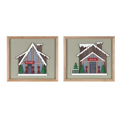 Edge Collections - 24x36" - Multicolor - Ski Lodge Framed Wall Art! Image 1