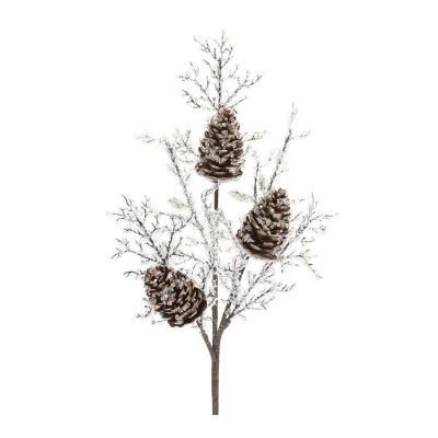 Edge Collections - 30" - White with Brown - Iced Pinecone Twig Branch! Image 1
