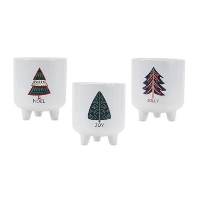 Edge Collections - 8" - White with Navy Blue - Footed Pine Tree Planter! Image 1