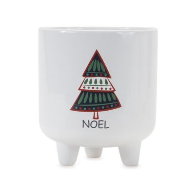 Edge Collections - 8" - White with Navy Blue - Footed Pine Tree Planter! Image 1