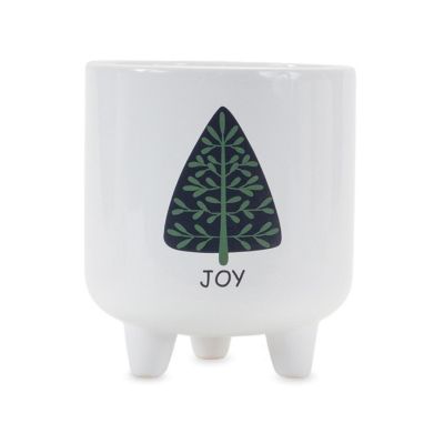 Edge Collections - 8" - White with Navy Blue - Footed Pine Tree Planter! Image 2