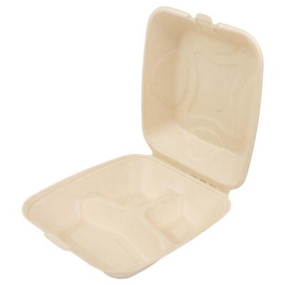 Edge Collections  - 8" x 8" x 3.19" - 3 Section Molded Fiber Deep Clamshell! Image 1