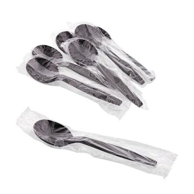 Edge Collections  - Black Individually Wrapped Soup Spoons! Image 1