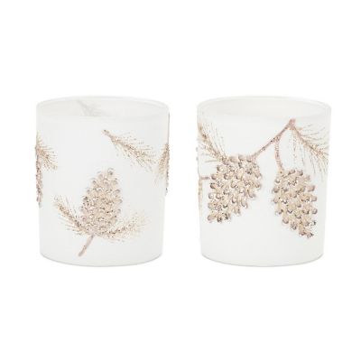 Edge Collections - Gold with White - Glittered Pine Cone Candle Holder! Image 1