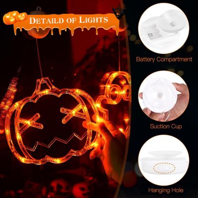 Edge Collections - Halloween Window Lights: Spider, Witch Hat, Pumpkin With Suction Cups - 3 Pack Image 2