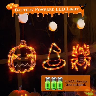 Edge Collections - Halloween Window Lights: Spider, Witch Hat, Pumpkin With Suction Cups - 3 Pack Image 3