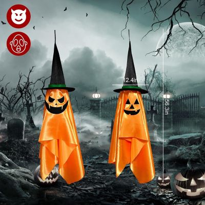 Edge Collections - Hanging Ghosts With Wizard Hat For Halloween Party D&amp;#233;cor - 2 Pack Image 1