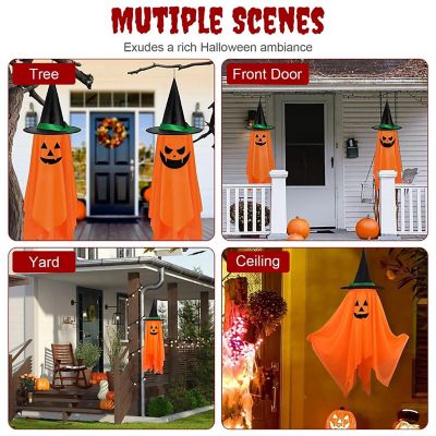 Edge Collections - Hanging Ghosts With Wizard Hat For Halloween Party D&amp;#233;cor - 2 Pack Image 2