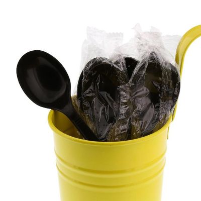 Edge Collections  - Medium Heavy Weight Black Polypropylene Individually Black Wrapped Soup Spoons! Image 1