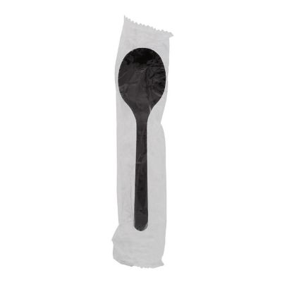 Edge Collections  - Medium Heavy Weight Black Polypropylene Individually Black Wrapped Soup Spoons! Image 2