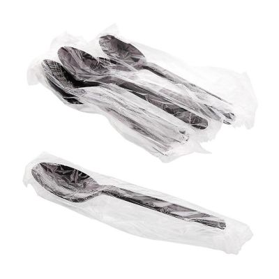 Edge Collections  - Medium Heavy Weight Black Polypropylene Individually Black Wrapped Teaspoons! Image 1