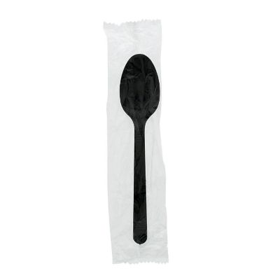 Edge Collections  - Medium Heavy Weight Black Polypropylene Individually Black Wrapped Teaspoons! Image 2