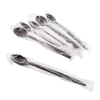 Edge Collections  - Medium Weight Black Polypropylene Individually Wrapped Soda Spoons! Image 1