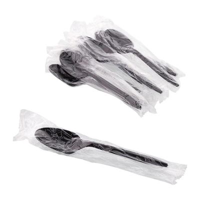 Edge Collections  - Medium Weight Black Polypropylene Individually Wrapped Teaspoons! Image 1