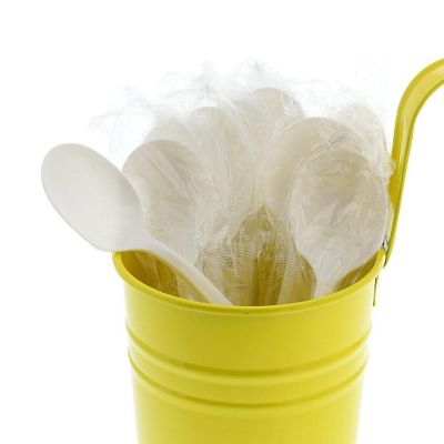 Edge Collections  - Medium Weight White Polypropylene Individually Wrapped Soup Spoons! Image 1