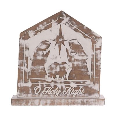 Edge Collections -  - White with Brown - Washed Nativity Sign Tabletop! Image 1