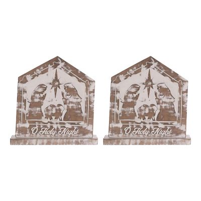 Edge Collections -  - White with Brown - Washed Nativity Sign Tabletop! Image 2