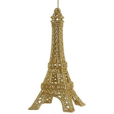 Eiffel Tower Gold Glittered Acrylic Ornament 5 12 Inches High x 2 12 Inches Sq. Base Image 1