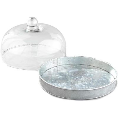 Elegant Galvanized Metal and Glass Cake Dome Server Image 2