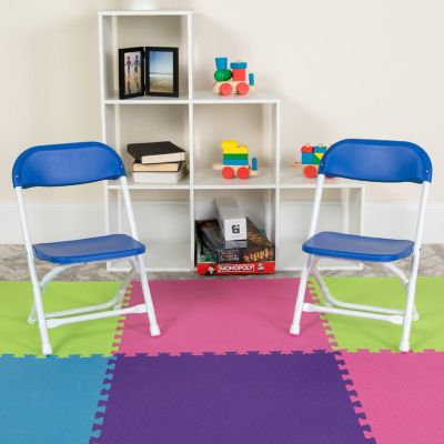 Emma + Oliver 10 Pack Kids Blue Plastic Folding Chair Image 1