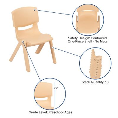 Emma + Oliver 10 Pack Nat Plastic Stackable School Chair with 12" Seat Height - Preschool Seating Image 2