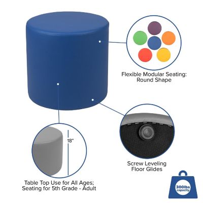 Emma + Oliver 18"H Soft Seating Flexible Circle for Classrooms and Common Spaces - Blue Image 3